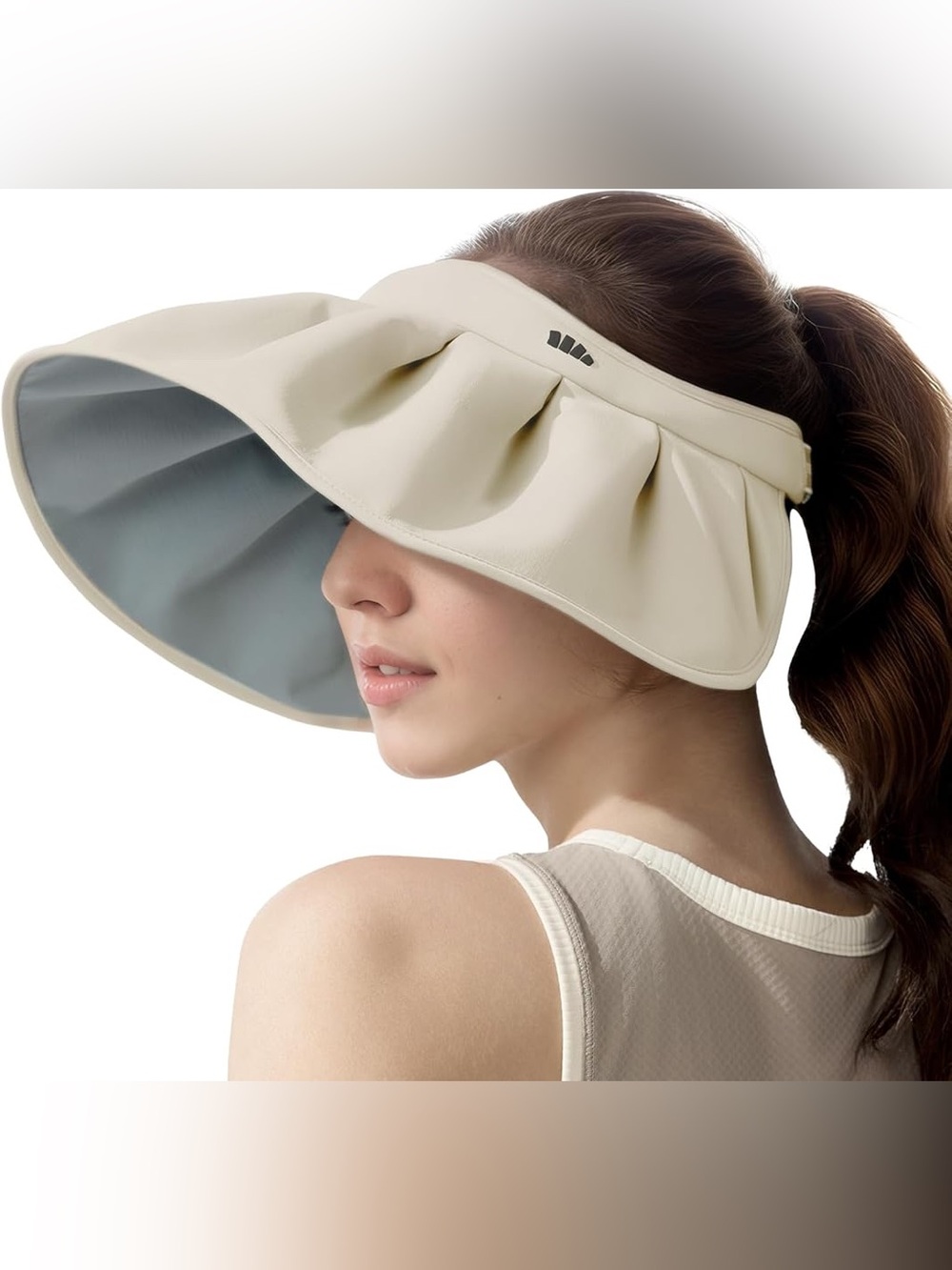 Beneunder UPF 50+ Wide Brim Roll-Up Sun Visor Hat Cream Beige Ivory Resortwear